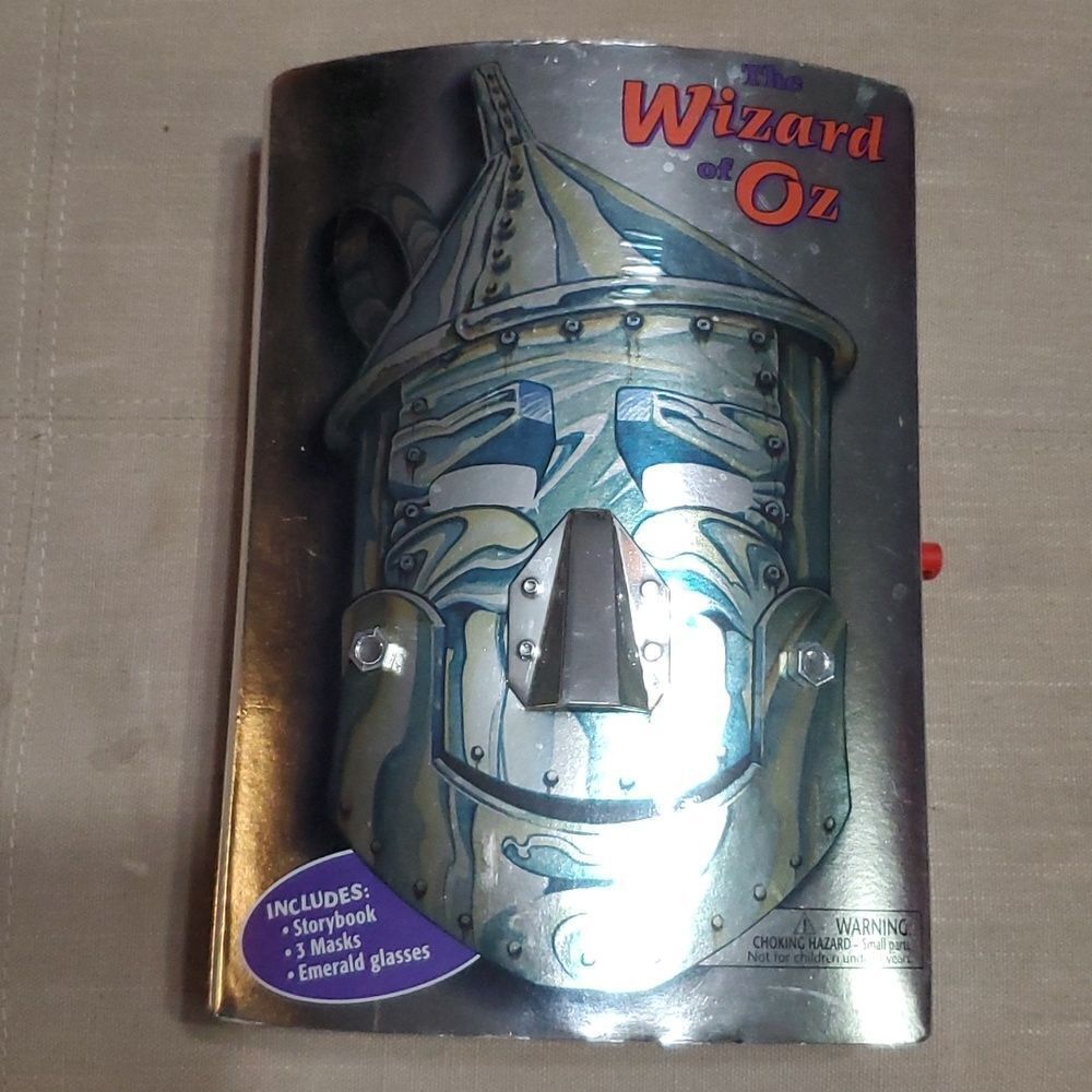 WIZARD OF OZ MASKS, BOOK, EMERALD CITY GLASSES & KEEPSAKE TINMAN BOX 1998, & DVD
